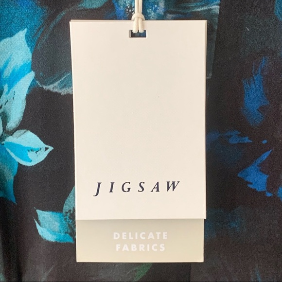 NWT JIGSAW LONDON Romantic Twist Front Navy Floral V-Neck Long Sleeve Midi Dress - Picture 5 of 16